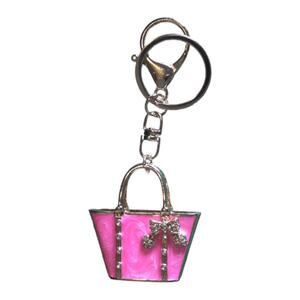 Gold & Pink Sculptural Handbag Charm Keyring w/ Bow & Rhinestone Barbirocre NWT